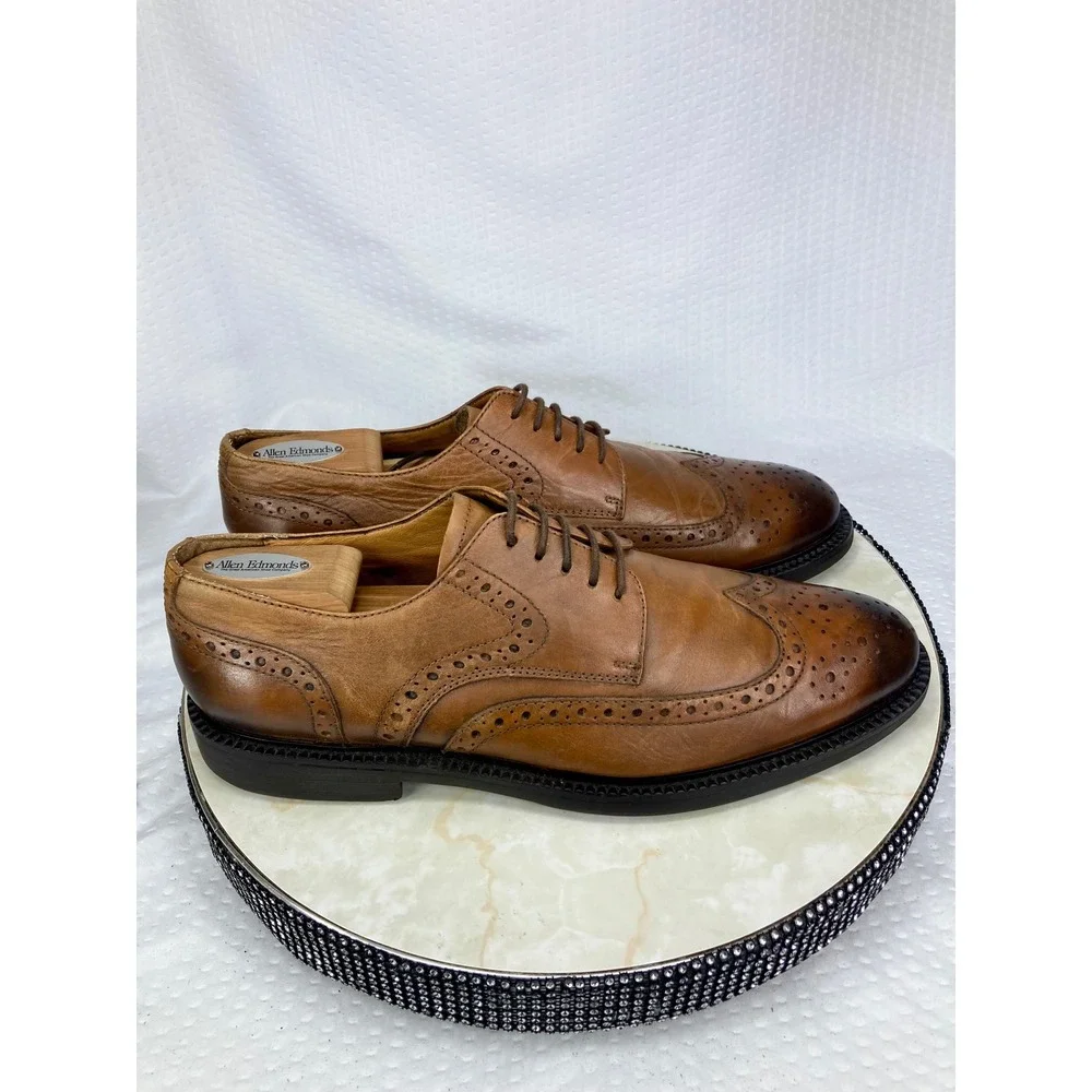 1901 Manchester Wingtip Derby Shoes Mens 12 Tan Leather Brogue Lug Sole Preppy